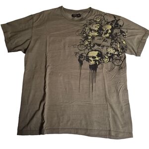 SPLIT Uncommon Threads Men's Skull Graphic Tee Olive Size Large 100% Cotton